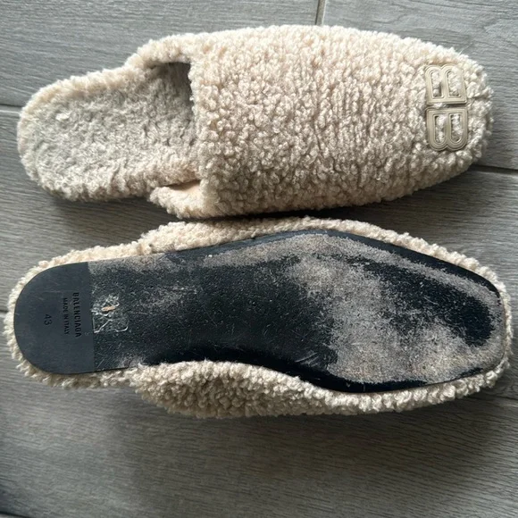 Mens Balenciaga Faux Shearling Slip On Mules Beige - Picture 2 of 7